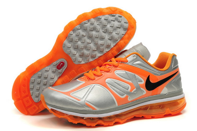 Mens Nike Air Max 2012 Leather Silver Orange Black - Click Image to Close